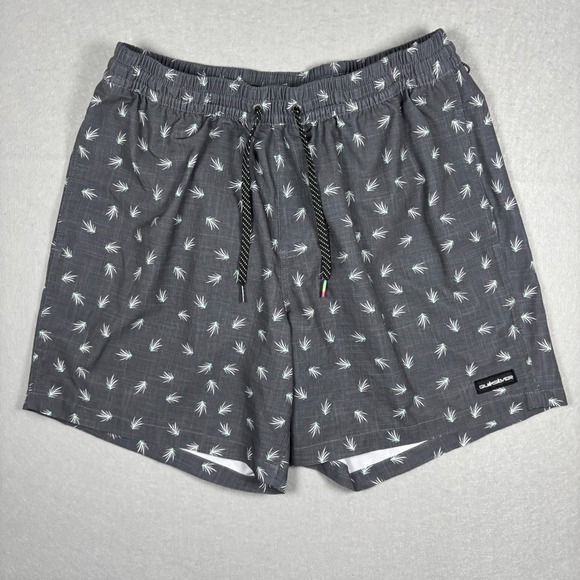 Quiksilver Other - Quiksilver Mens Swim Trunks XL Gray Tropical Leaf Print Board Shorts Lined Beach